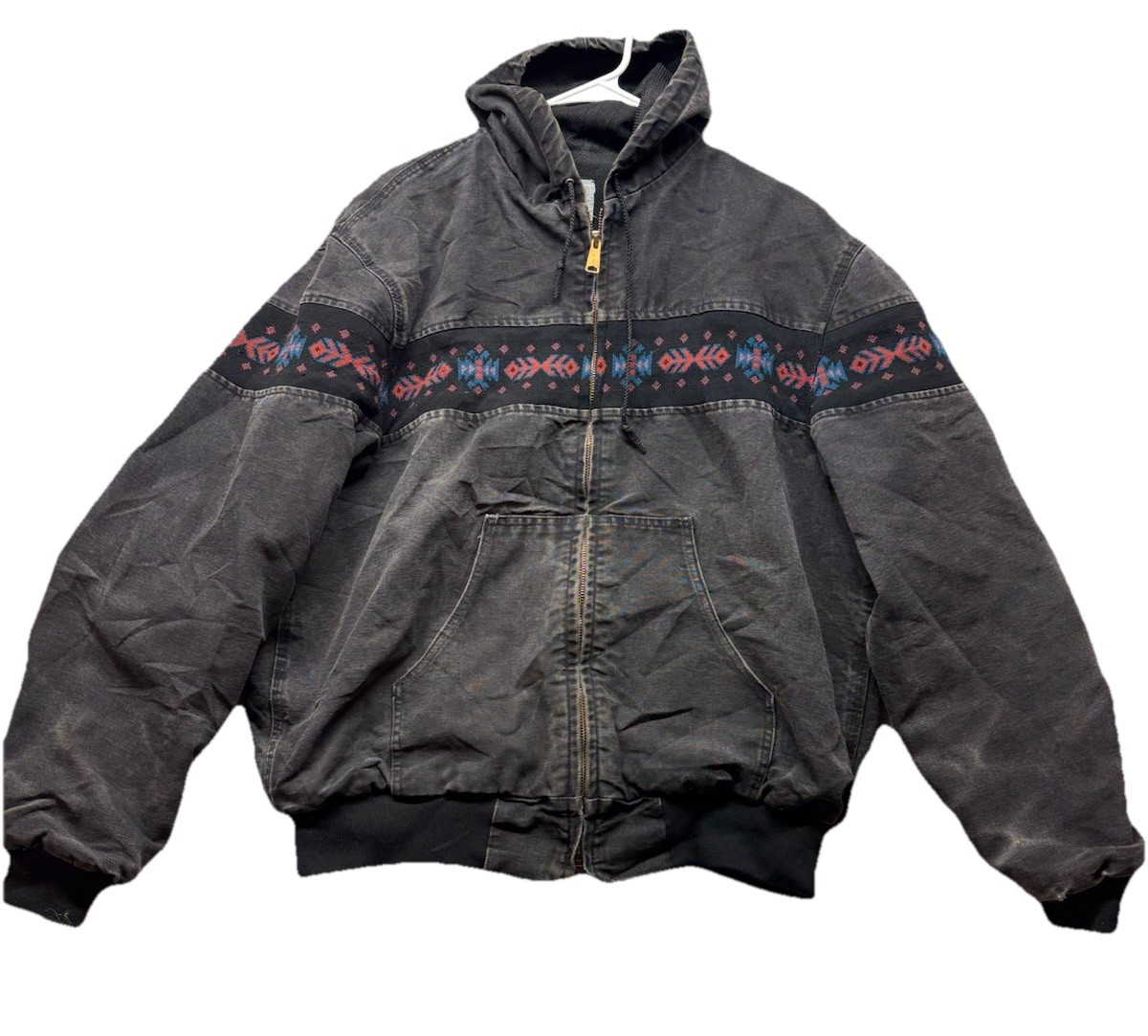 Vintage 1990 Carhartt Southwest Aztec Hooded Active Jacket JR0005 Black 90s XL