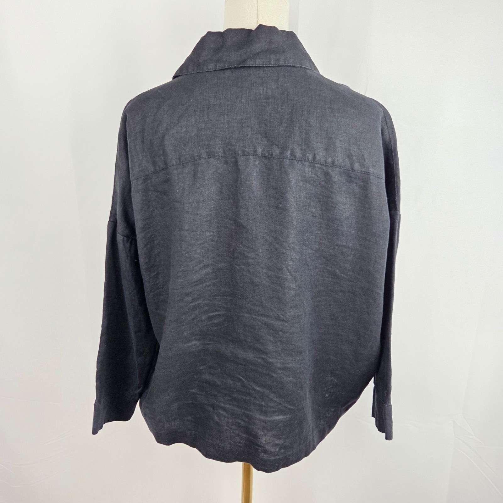 Sympli Black Linen Button-Up Shirt Dolman Long Sleeve Boho Minimalist Size Large