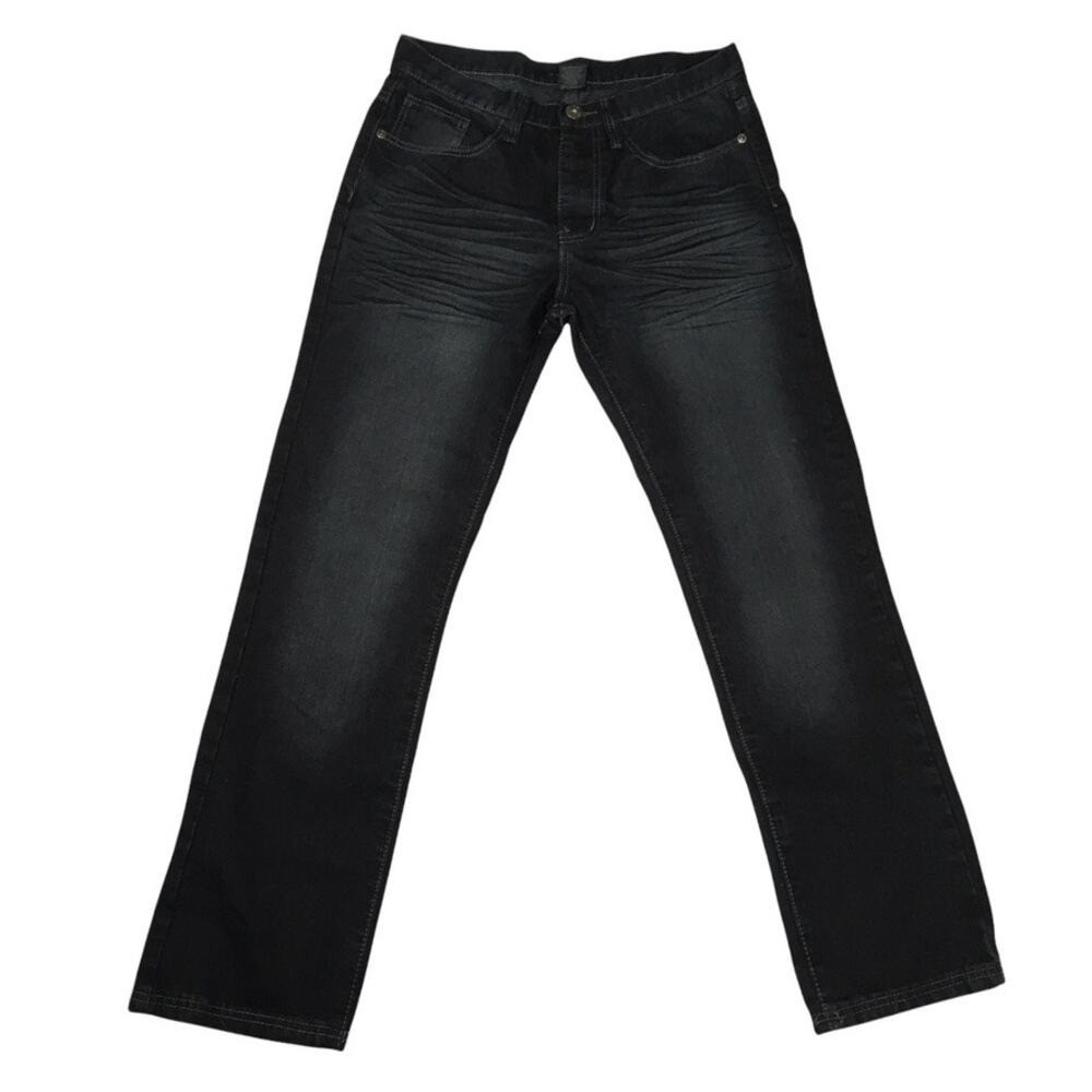 M.Society Jeans Black Denim Washed Cotton Blend Stretch Faded Men’s 32 x 30