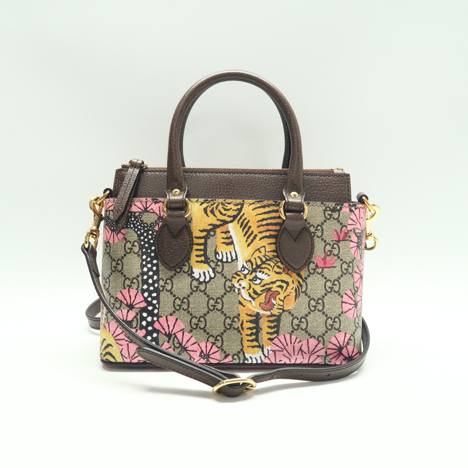 Gucci Blooms Brown GG Bengal Tiger Canvas Satchel T10400162