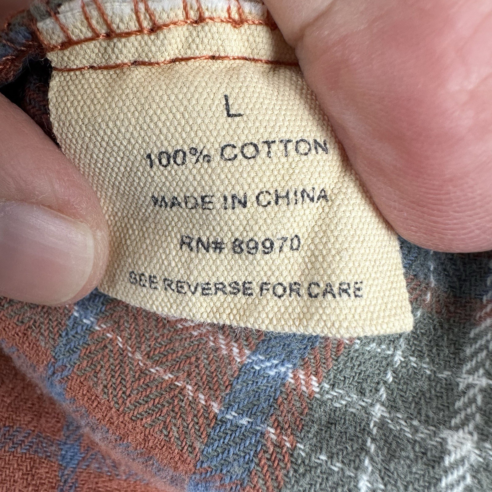 Love Notes Flannel Women’s L Orange Blue Plaid High Low Hem Roll Tab Sleeve