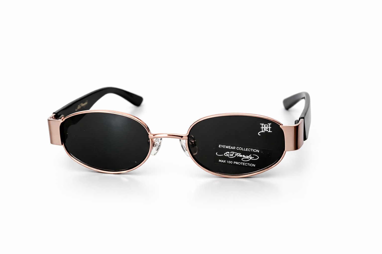 Ed Hardy Sunglasses Rose Gold Black Designer Eyewear UV Protection Y2K Unisex