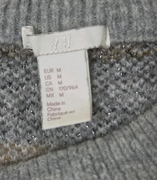 H&M Size M Gray Metallic Fair Isle Sparkle Fuzzy Crew Neck Pullover Sweater