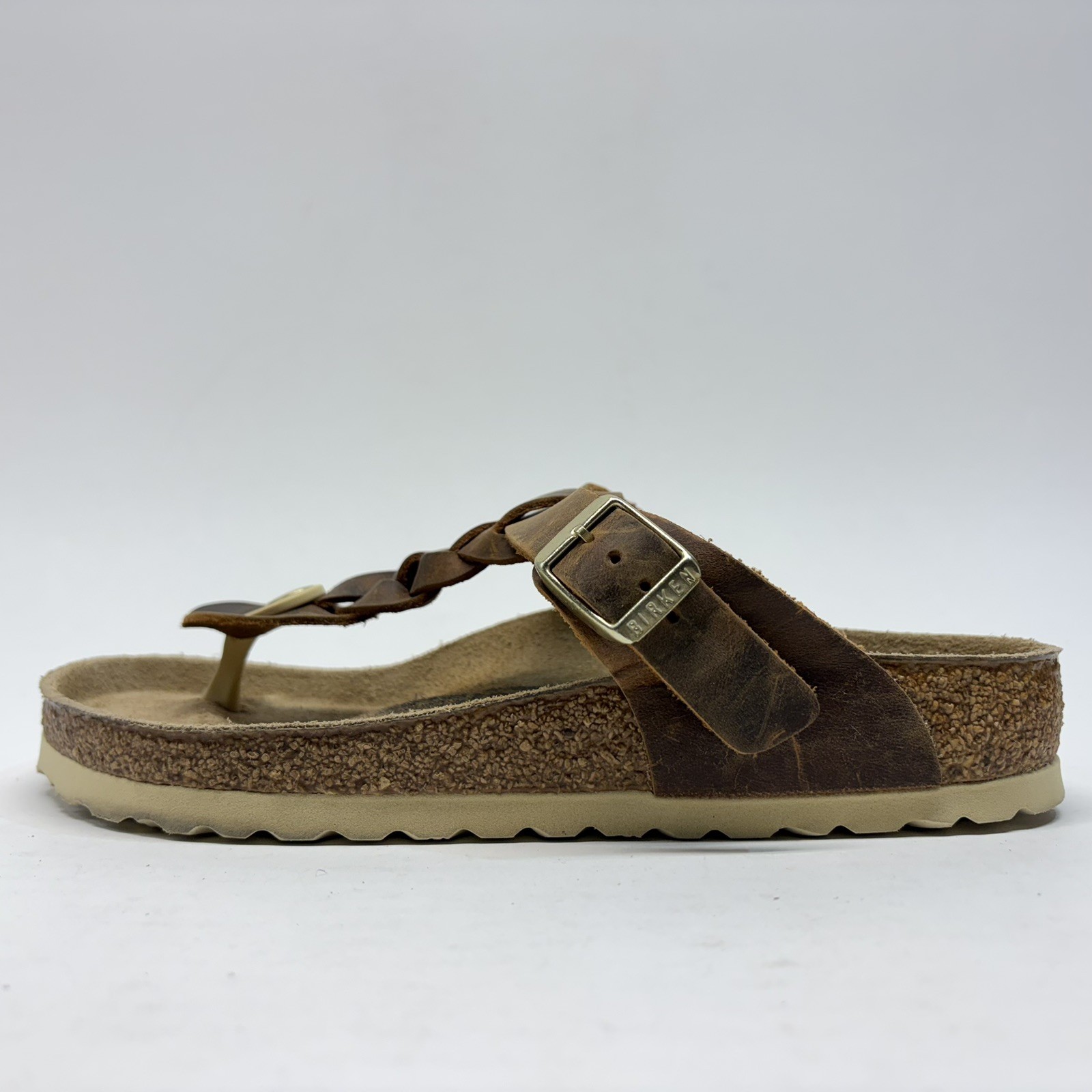 Birkenstock Gizeh Braided Women Sz 36 L5 Reg Brown Oiled Leather Thong Sandals