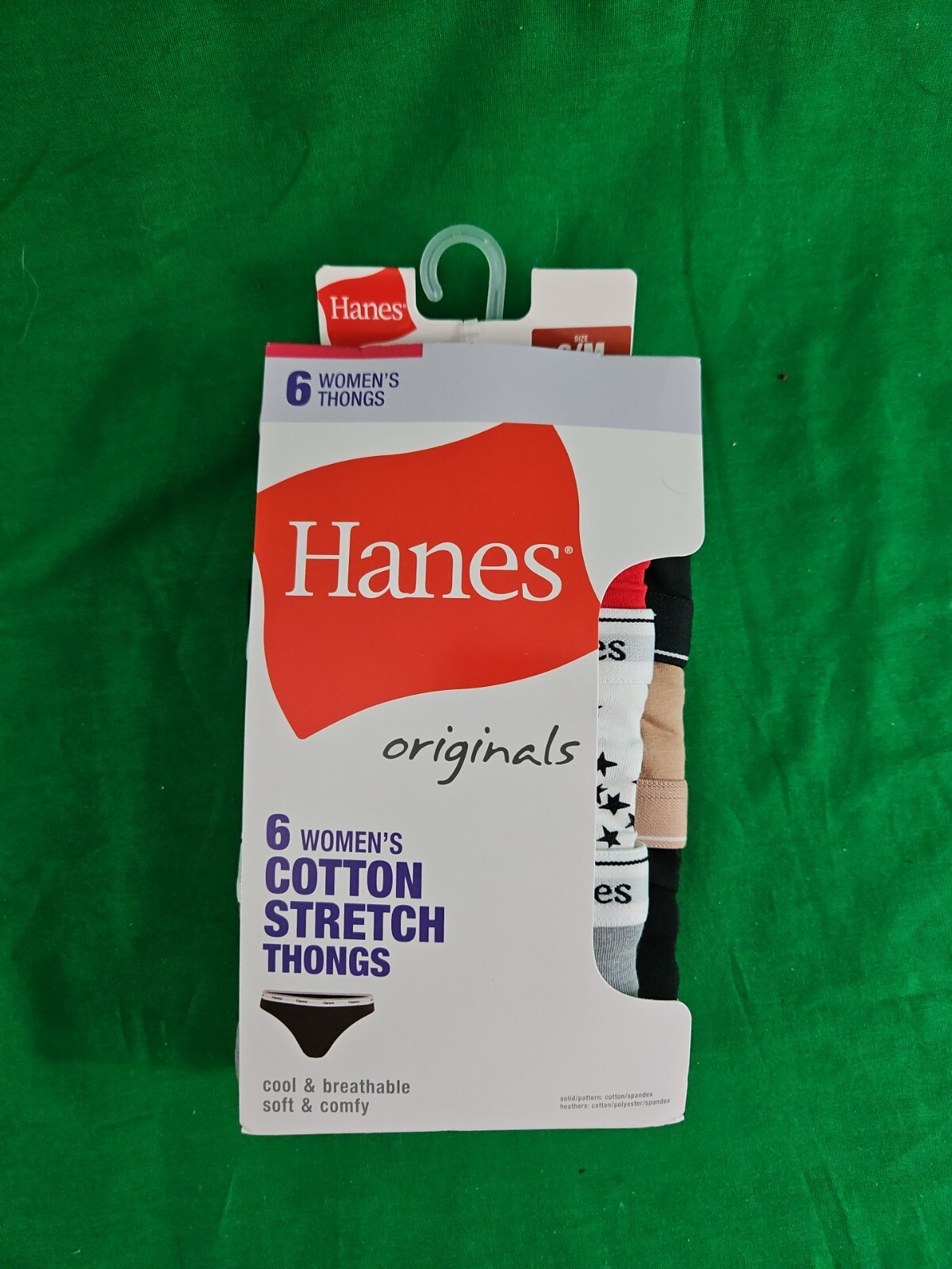New 6 Pack Hanes Women Size 6 Thongs Full Waistband Elastic Tagless Stars/Solids