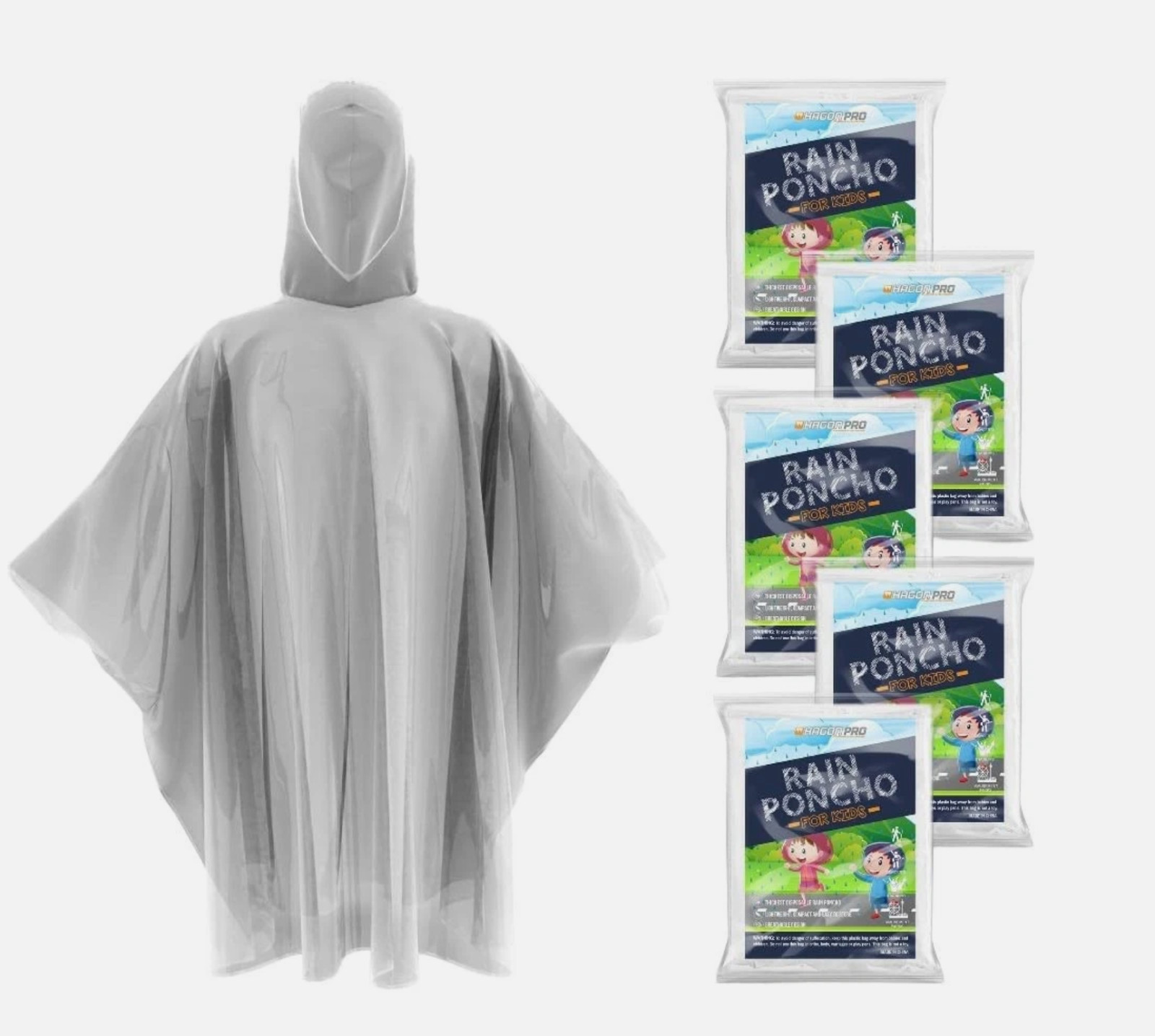 Hagon Disposable Rain Poncho for Kids with Hood Lightweight Waterproof -5-Pack