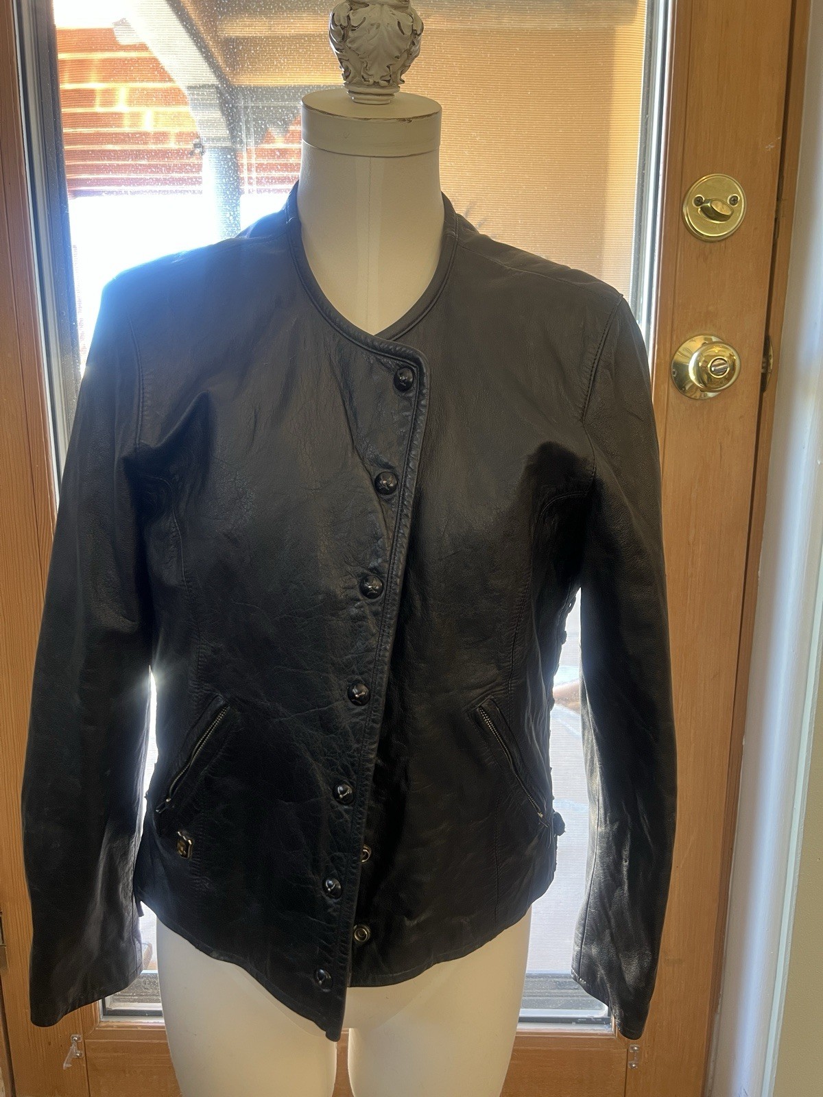 Womens Harley Davidson leather jacket Large Vintage,Fitted, Lace Up, Snap Front