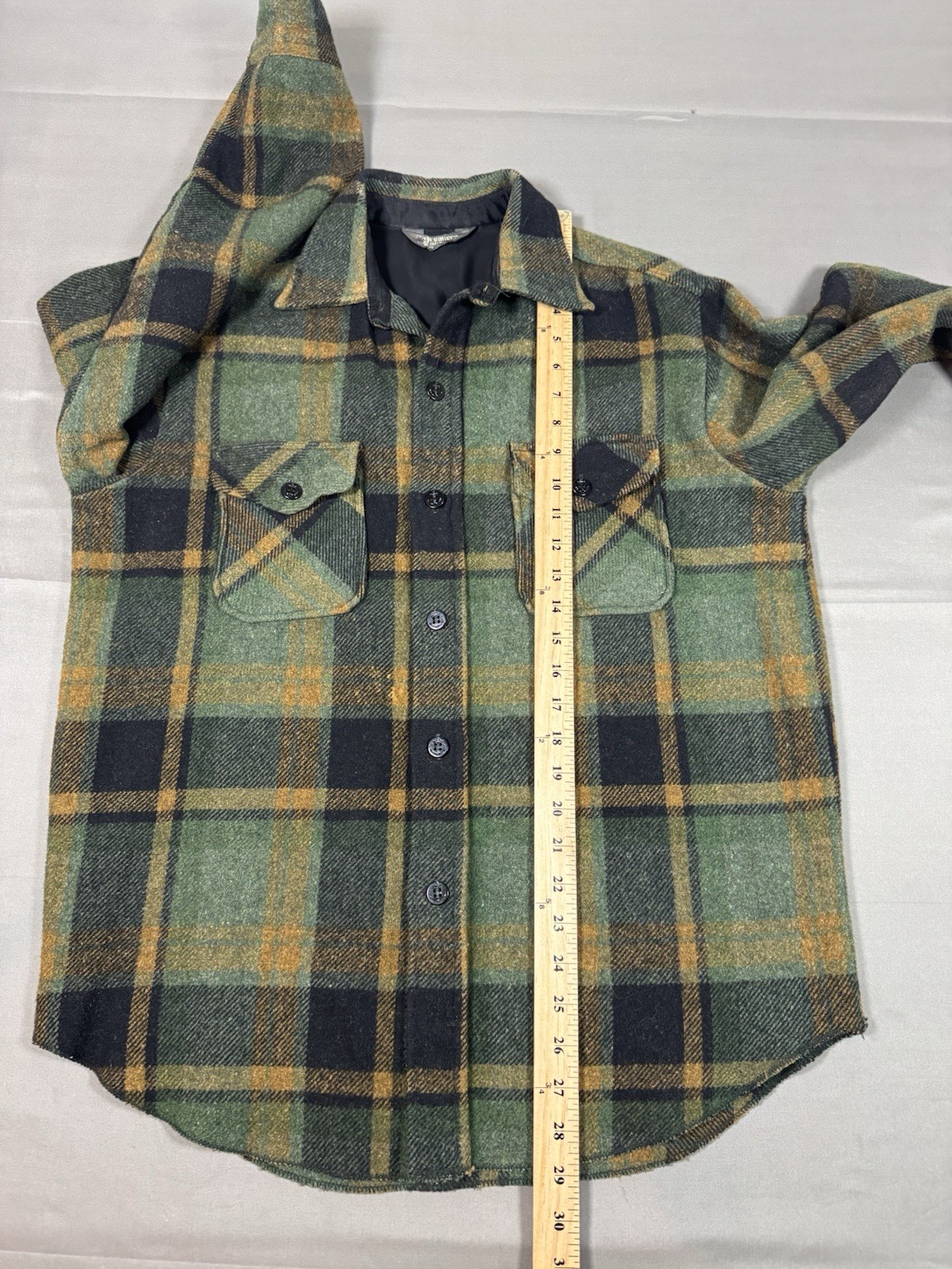 Vintage 60s 70s Sears Premium Collection Green Plaid Wool Jacket Size Medium
