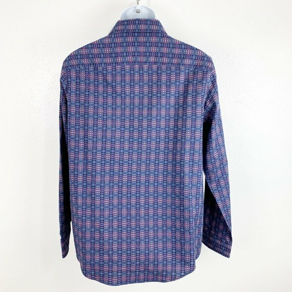 Tasso Elba Button Down Shirt Men Medium Blue Plaid Long Sleeve Cotton Casual