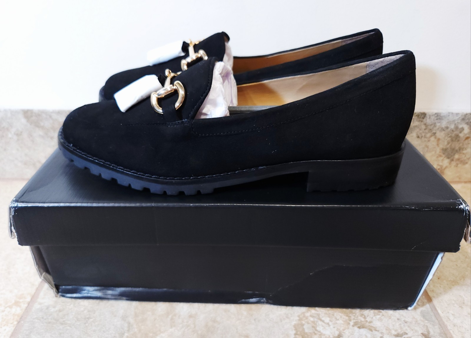 Talbots Cassidy Tassel Womens Loafers Slip-On Black Suede Lug Sole 7.5 M NIB NEW
