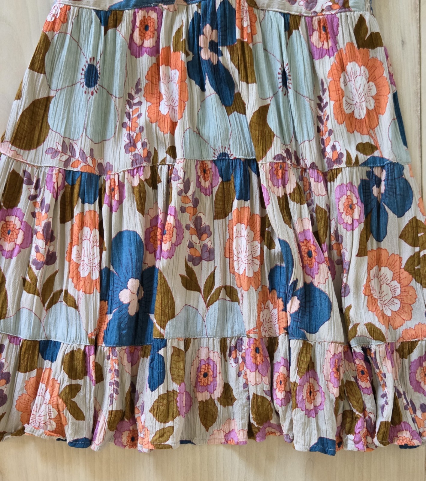 Angie Boho Floral Smocked Tiered Ruffle Mini Dress Size M Fairy Cowgirl