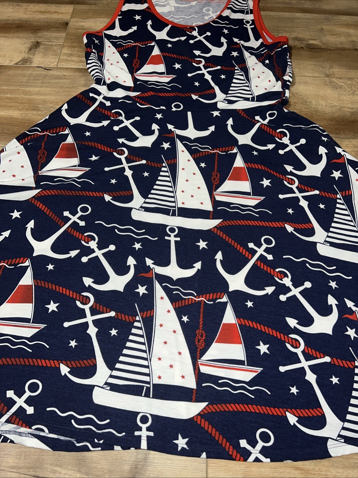 XL 18/20 16 LuLaRoe Nicki Dress Pockets Sleeveless Red/white/blue Anchor Sails