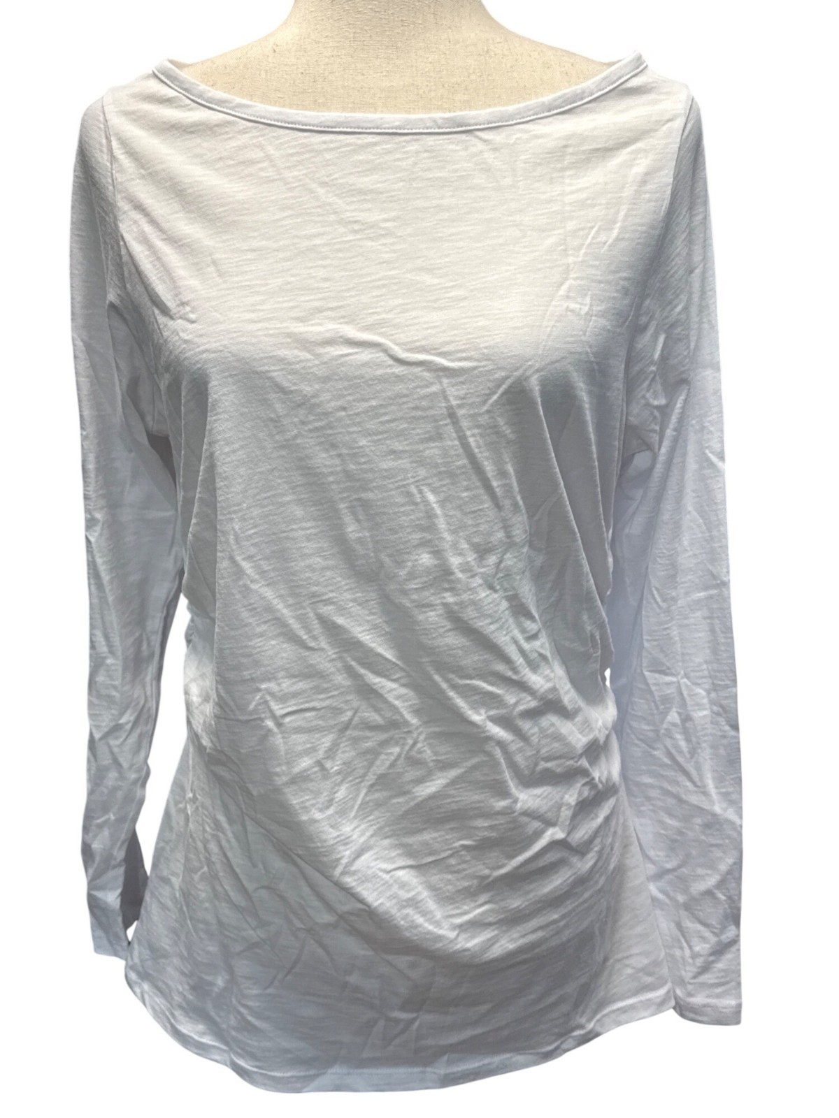 Madewell Ruched Crewneck Long-Sleeve Tee in Soft Slub~Size L~White NWT L17 13