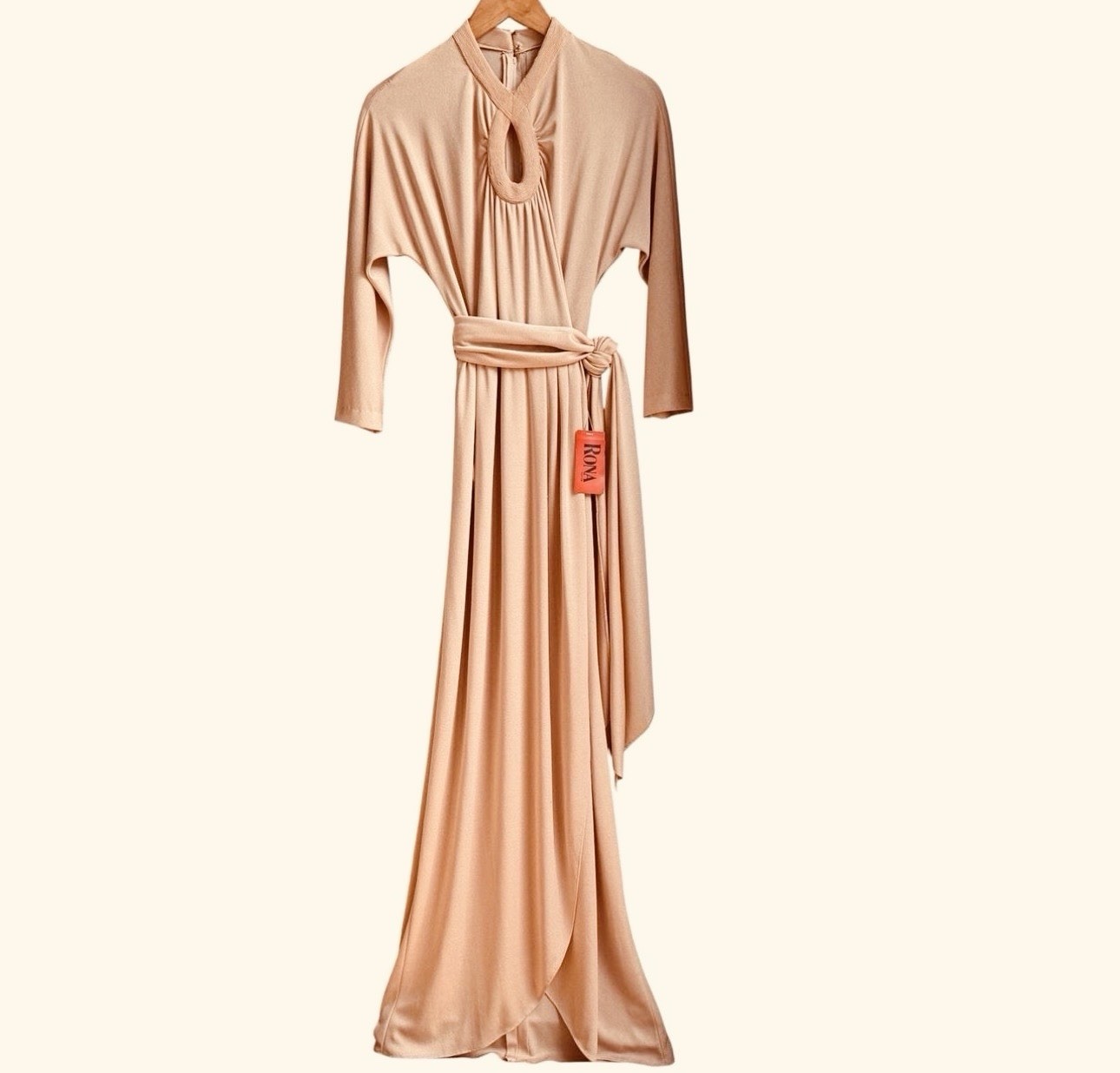 Vintage 70’s NWT Rona NY Peach Gown ILGWU Dress Slinky Tulip Sz 12 Neiman Marcus