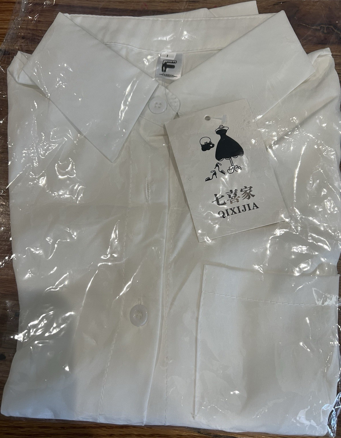 QIXIJIA women White Solid Point Collar Long Sleeve Dress Shirt S 14 30/31