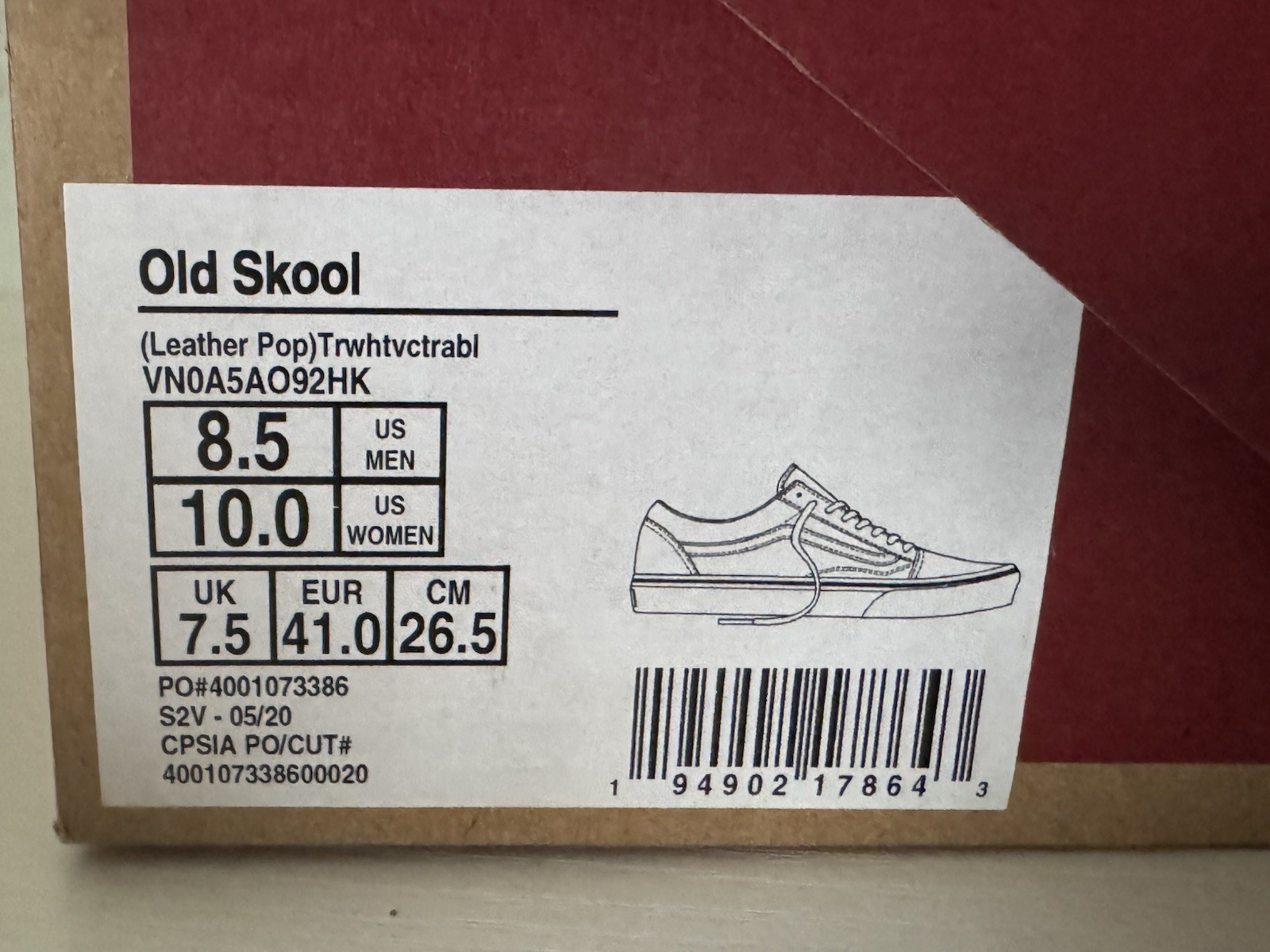Vans Old Skool Leather Pop White Blue Sz 8.5 Men 10 Women VN0A5A092HK w/ Box