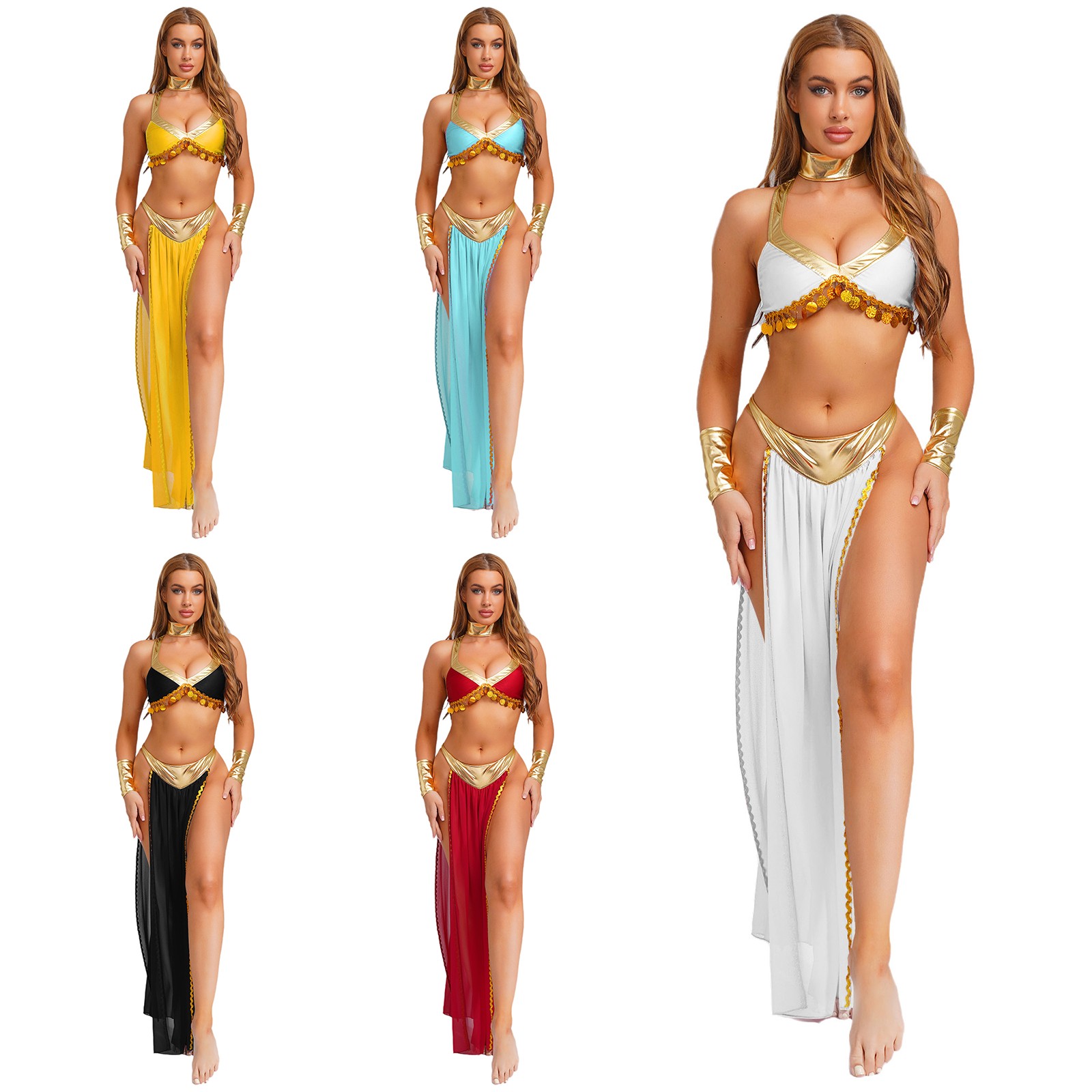 Womens Ancient Egyptian Costume Egypt Queen Cosplay Outfits Crop Top With Skirt