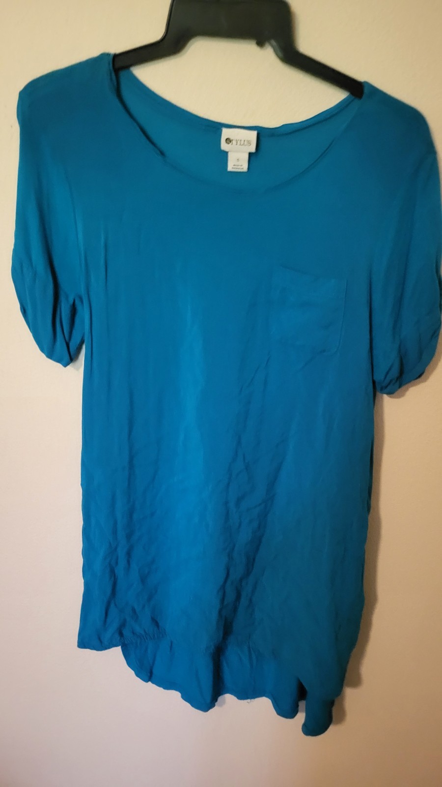 Stylus sz S womens t shirt hi low s pockey teal s sleeve light weight camping ca
