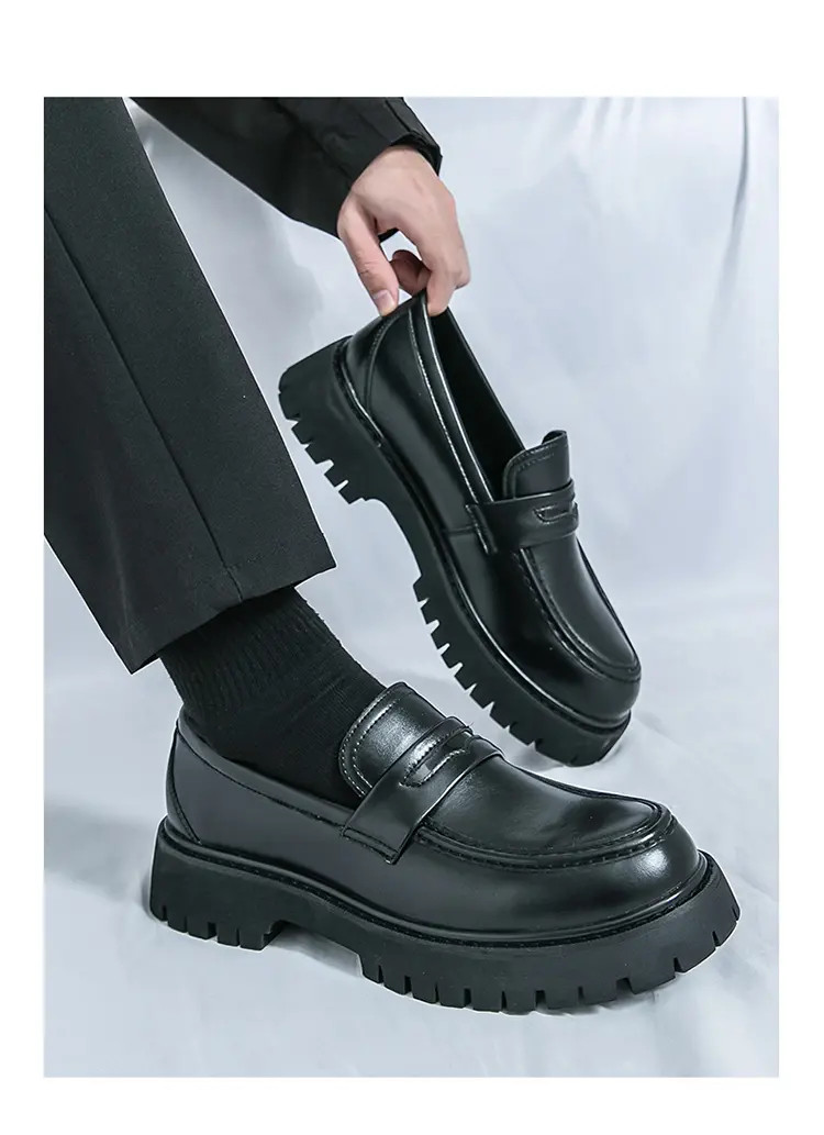 Men’s Platform Color Splicing Faux Leather Slip On Dress Thick Sole Formal Shoes