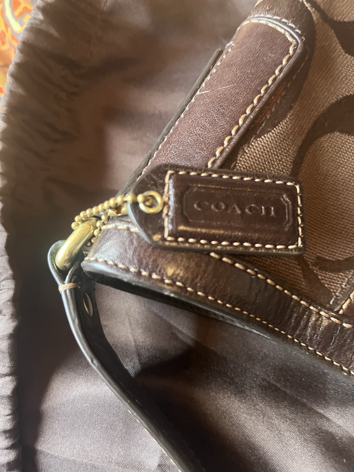 Coach Signature Brown Monogram Shoulder Bag Zip,