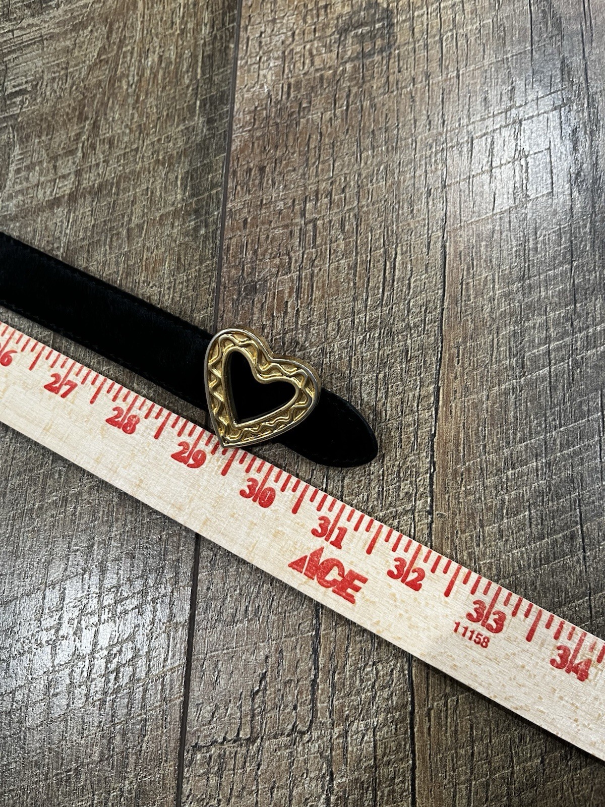 Vintage 90s Moschino Redwall Heart Buckle Black Furry Leather Belt Italy 28-32