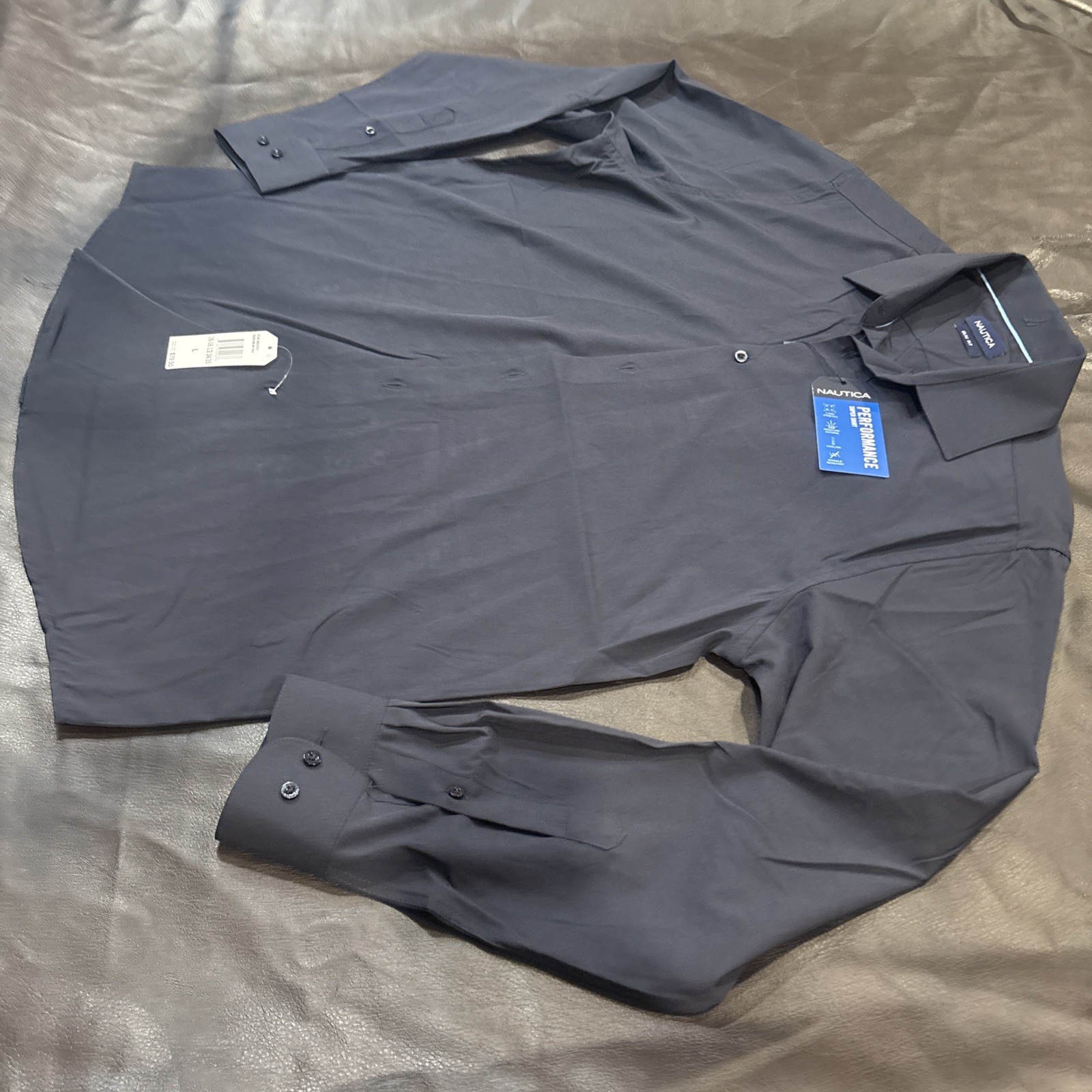 Nautica Slim Fit Performance Super Shirt Mens Large Navy NEW with tags