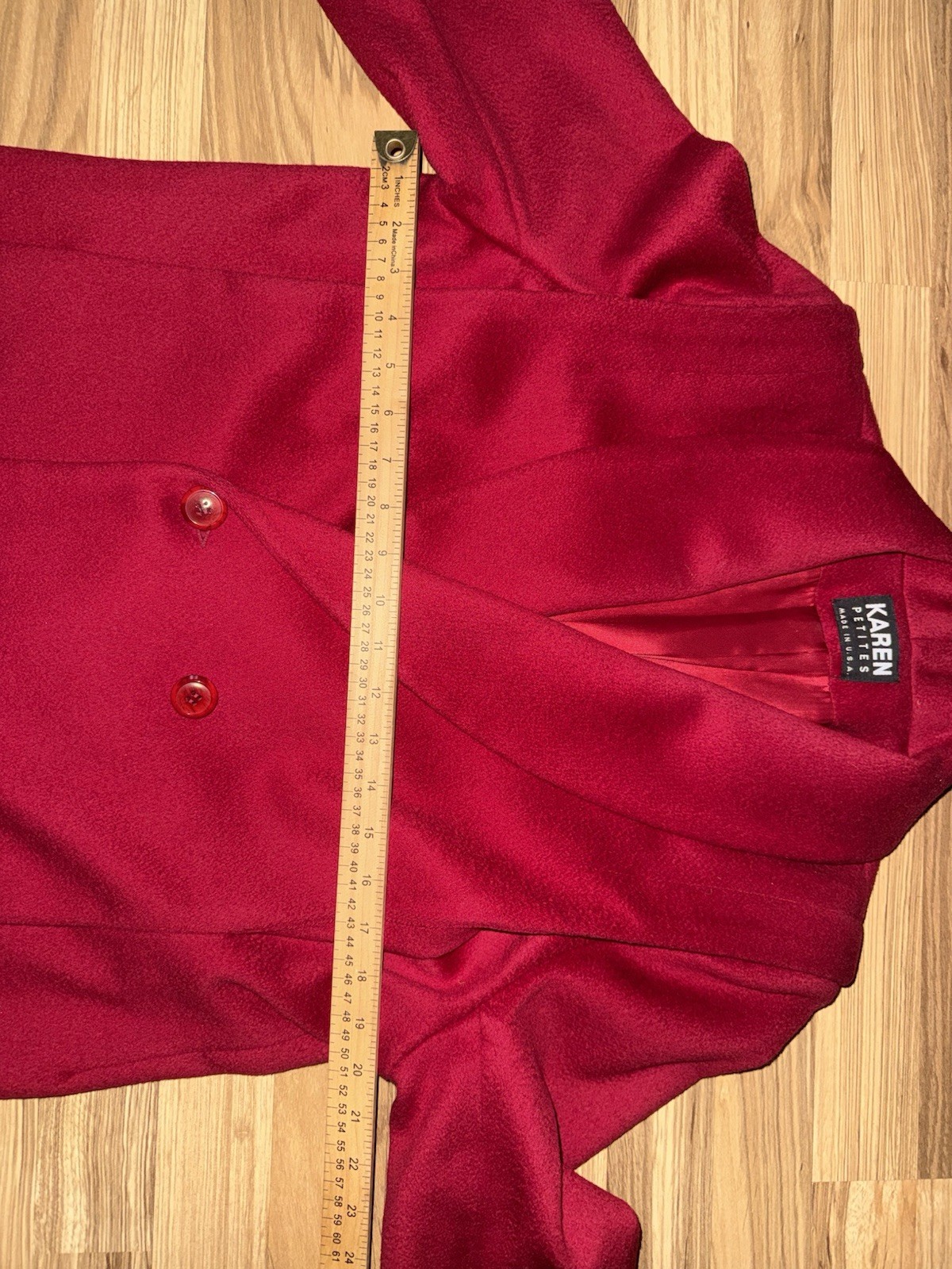 Vintage Karen Petites Red Wool Coat Made In USA Measurements In Pictures