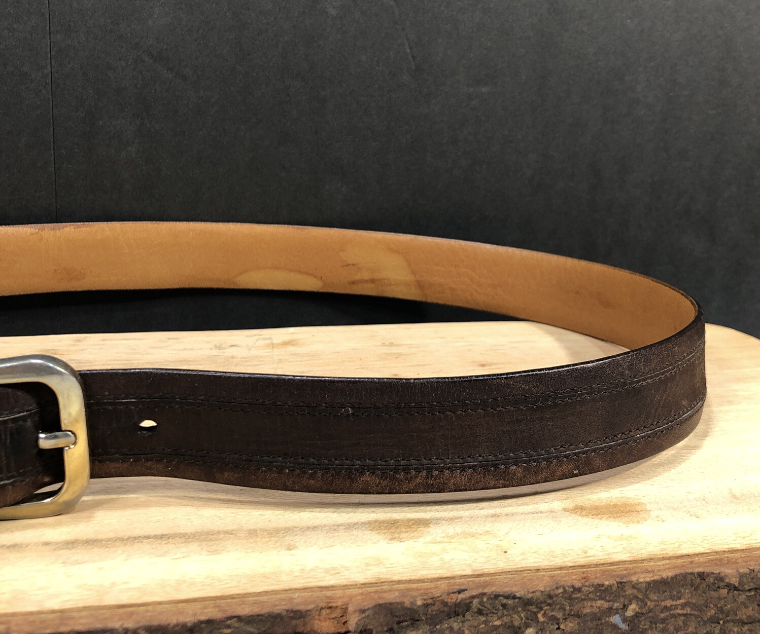 Vintage Olimpo Stitched Brown Leather Belt 105 cm 42″ #1549 Made In Spain