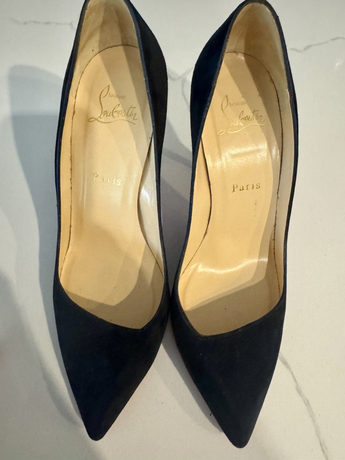 Christian Louboutin Black Suede Pointed Toe Stiletto Pumps US 9 Red Sole