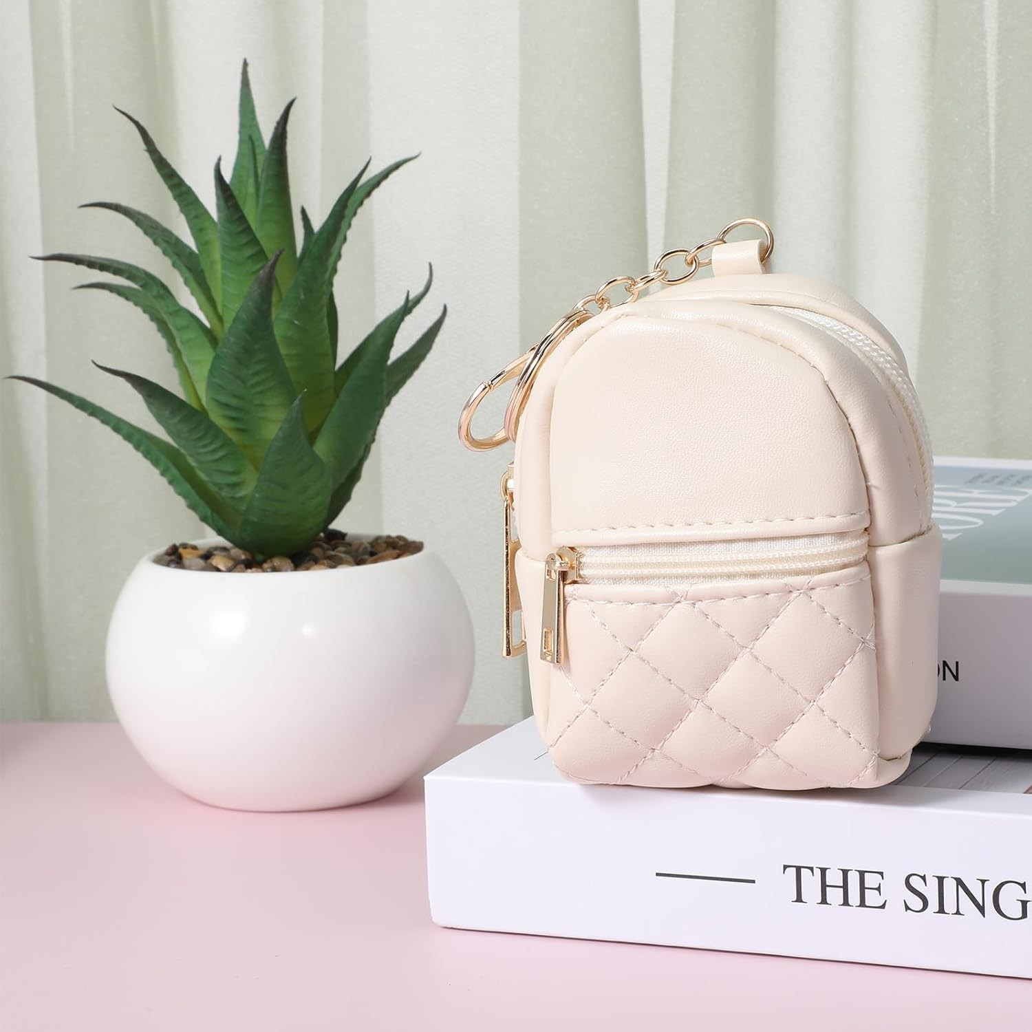 Mini Keychain Backpack Cute PU Leather Makeup Bag Coin Card Holder Pouch