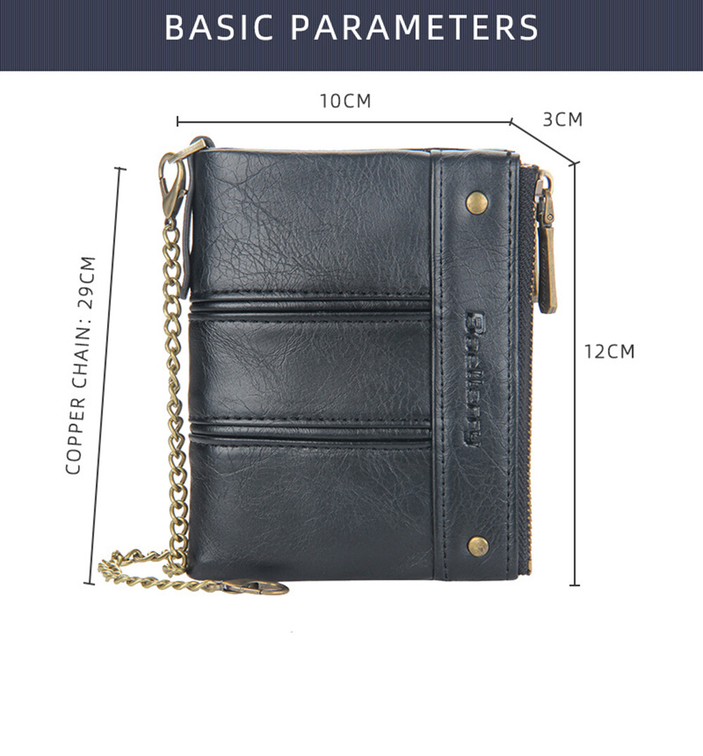 Men Men’s C2 Leather Wallet with Chain ID Credit Card Holder Double Zipper Coin