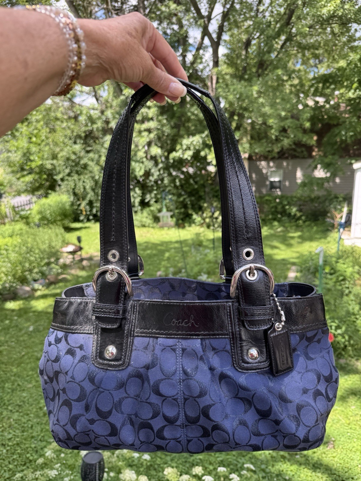 Coach Vintage Large Blue & Black Signature Logo Shoulder Bag – Classic.