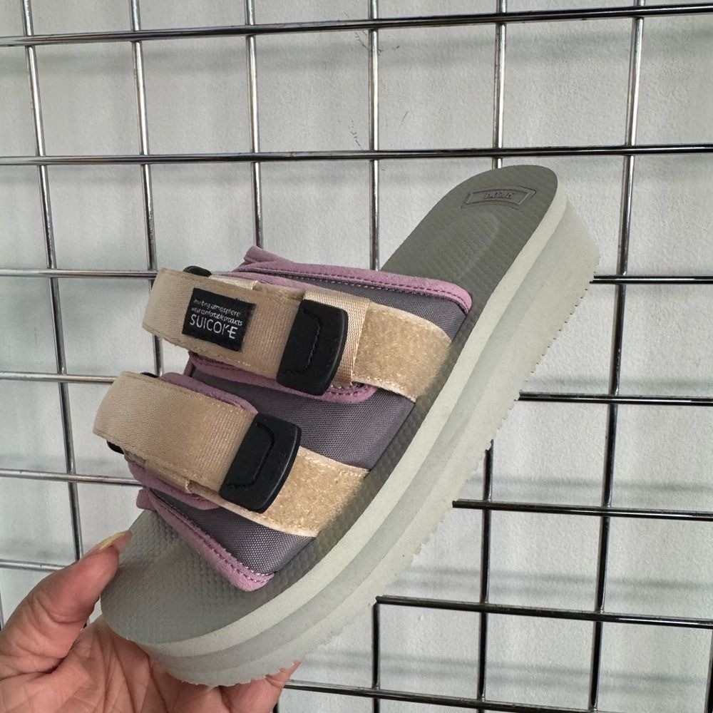 Suicoke MOTO-VPO Platform Sandals Beige Purple Womens Size 7 Vibram Sole