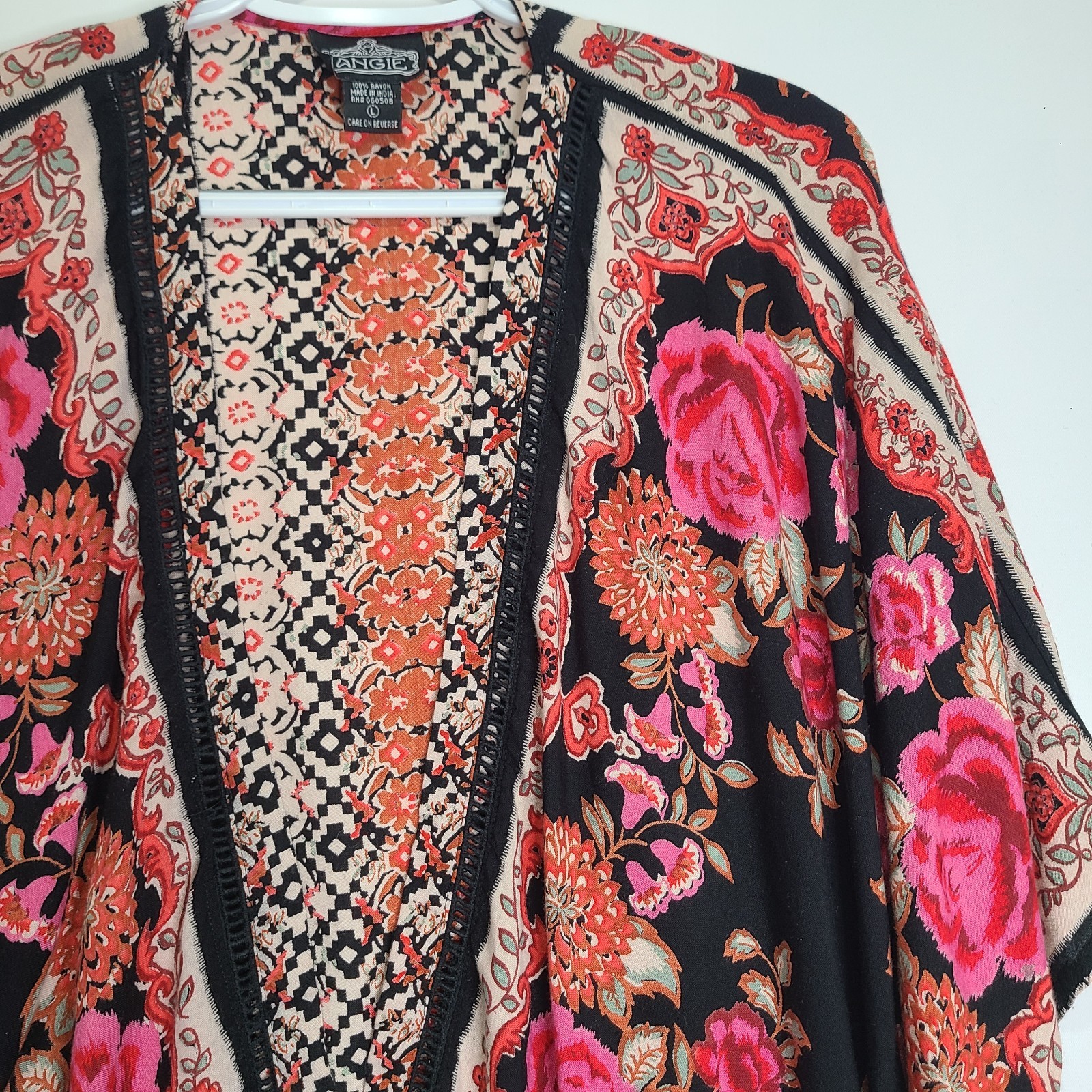 Vtg 90s Y2K Angie Colorful Lightweight Oversized Relaxed Shawl Roses Floral Lg