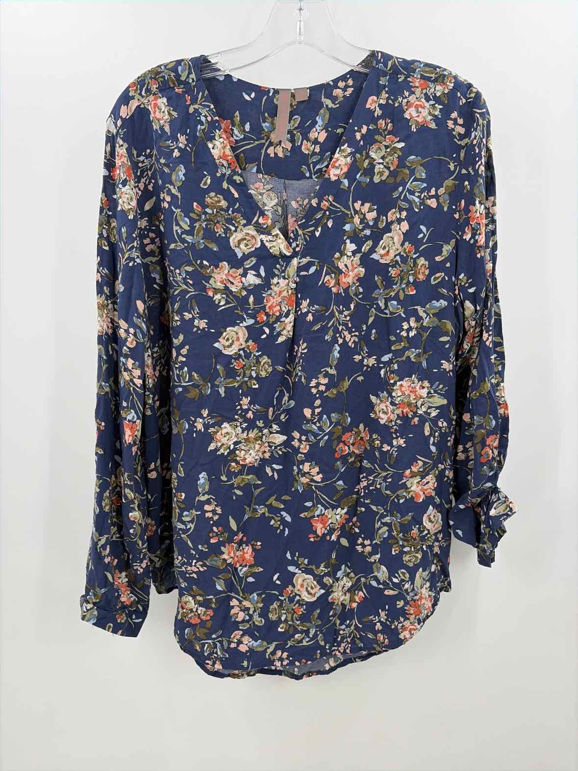 Pre-Owned Brina & Em Navy Size Large Long Sleeve Blouse
