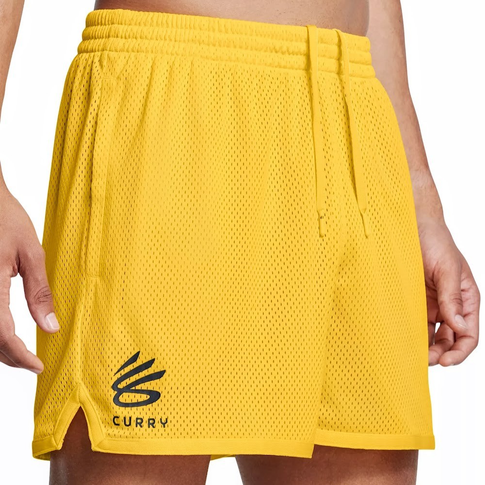 Under Armour L Men’s 5″ Shorts Yellow Black Mesh Dry Loose UA Curry Splash New