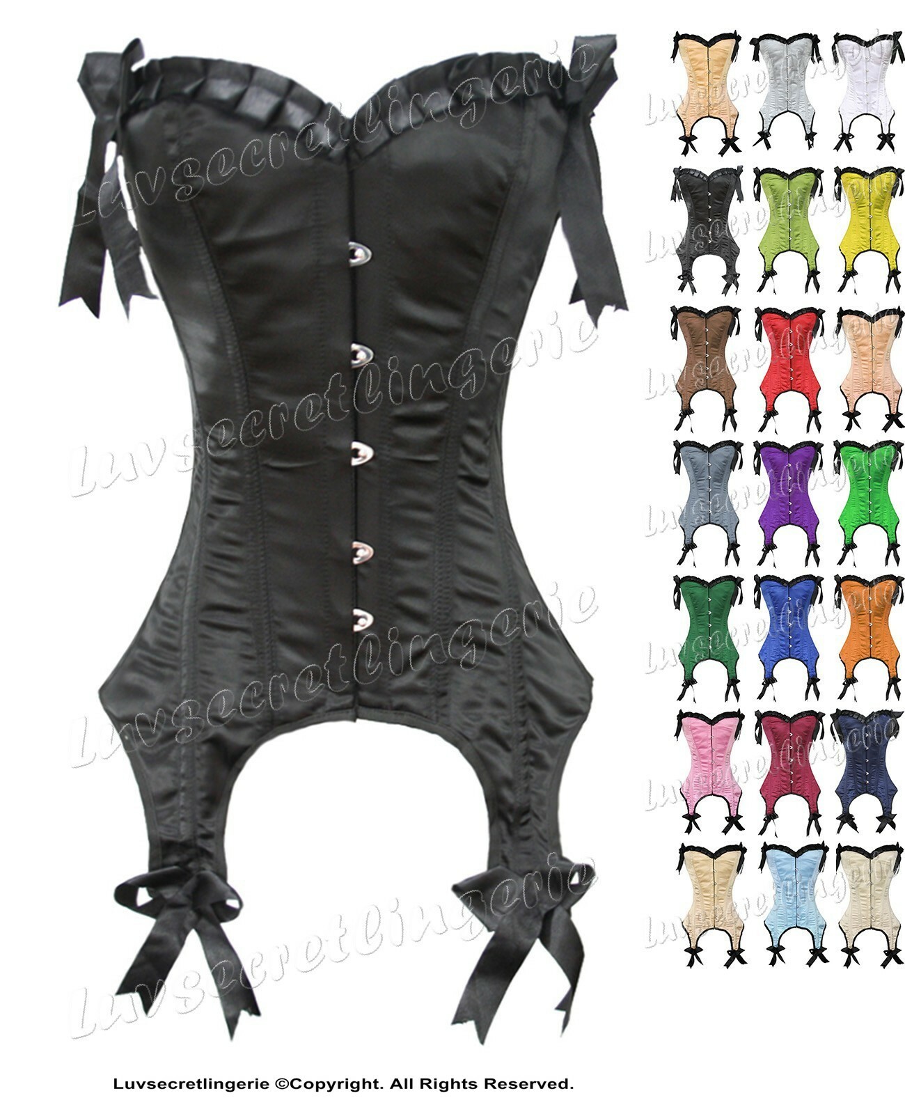 Heavy Duty 26 Double Steel Boned Waist Training Satin Overbust Corset #8004-SA