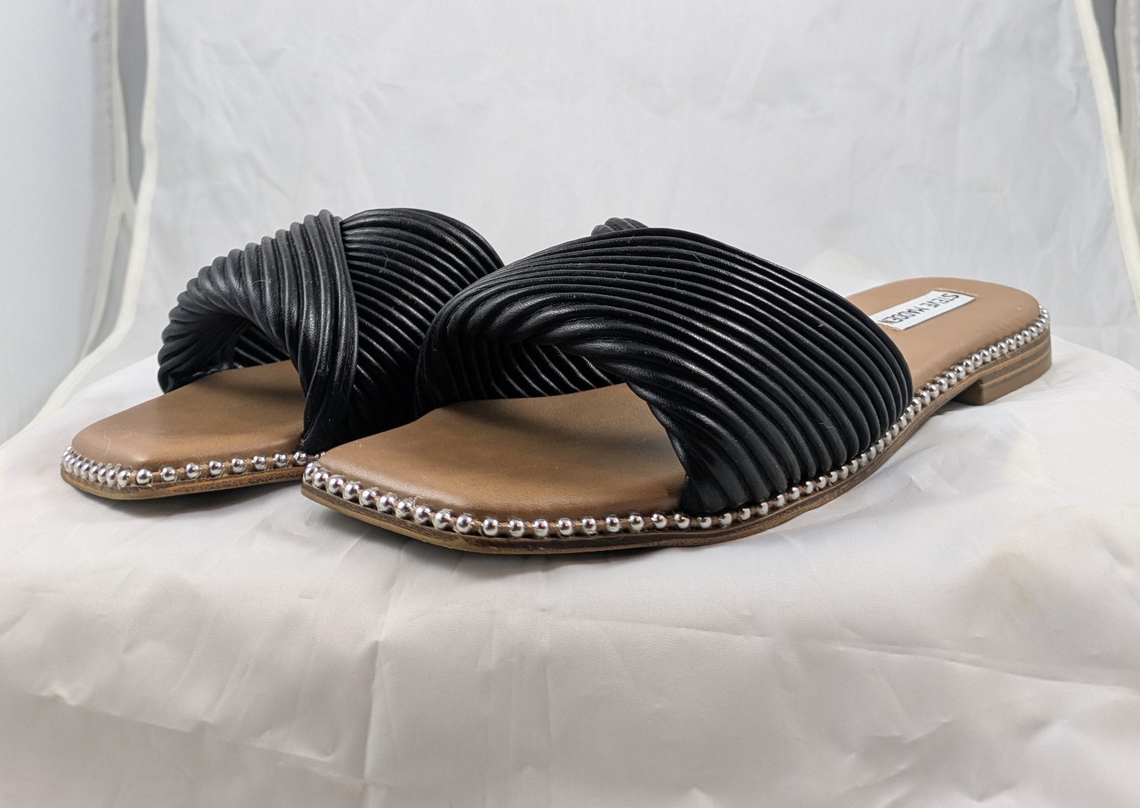 Steve Madden Women’s Black and Tan Slides size 10