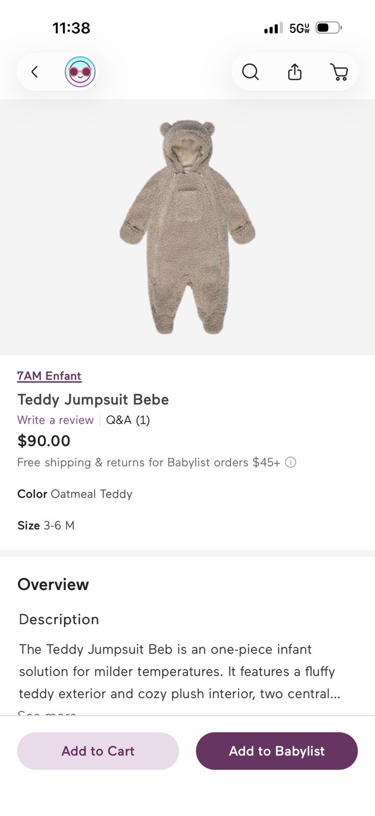 7 am enfant Teddy Jumpsuits Bebe 6-12m