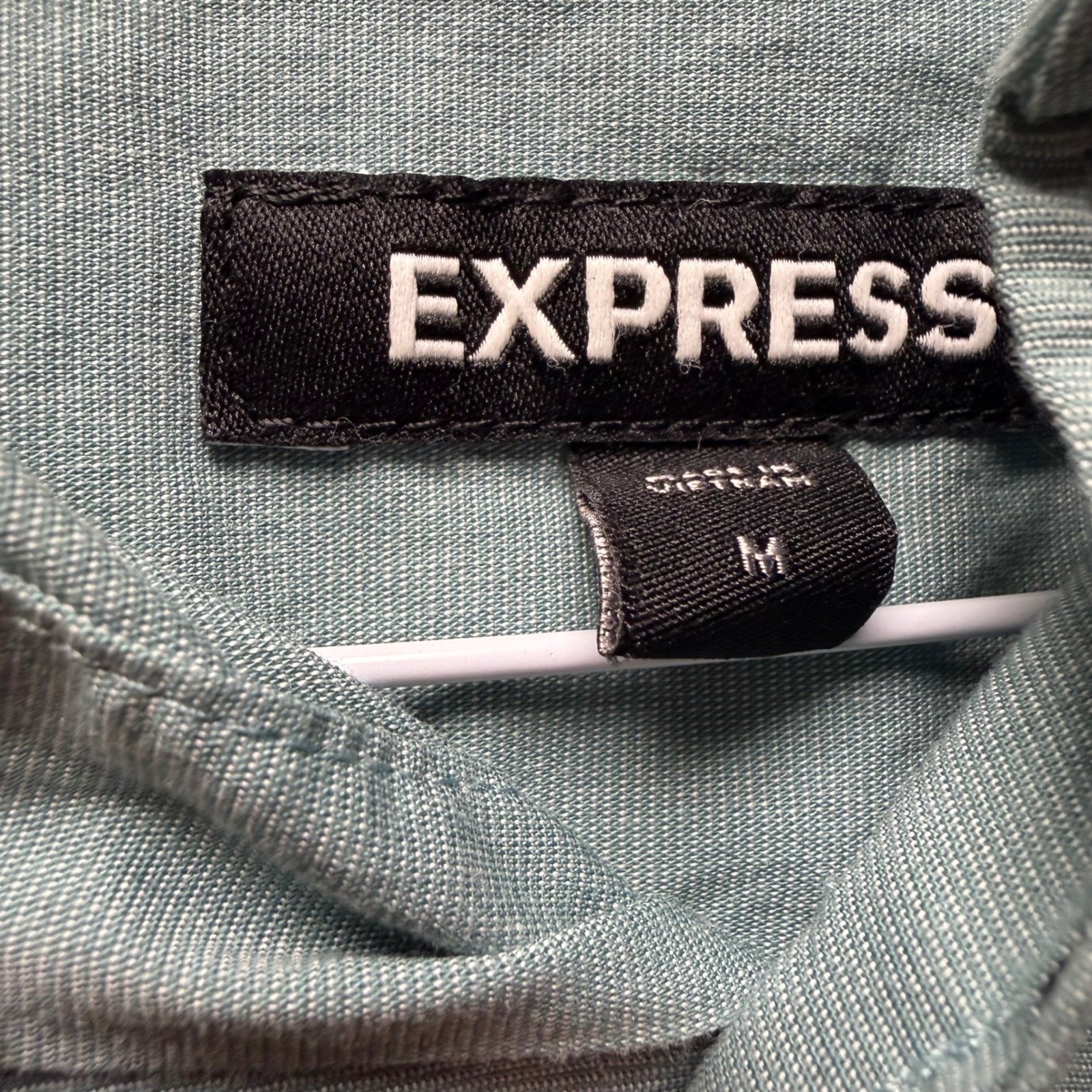 Express Men’s Sage Green Casual Academic Preppy Textured Cotton Blend Shirt Sz M