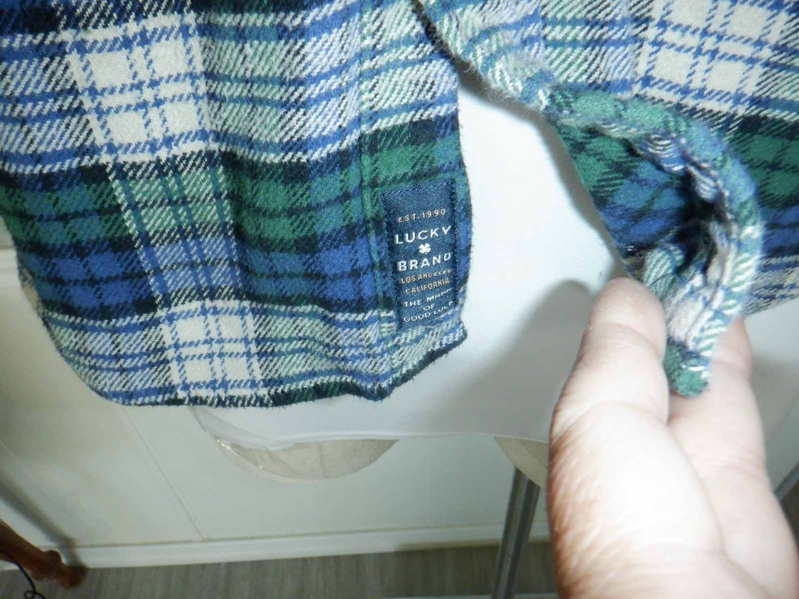 Men’s Lucky Brand Classic Fit sz Large Blue & Green Heavyweight Flannel LS Shirt
