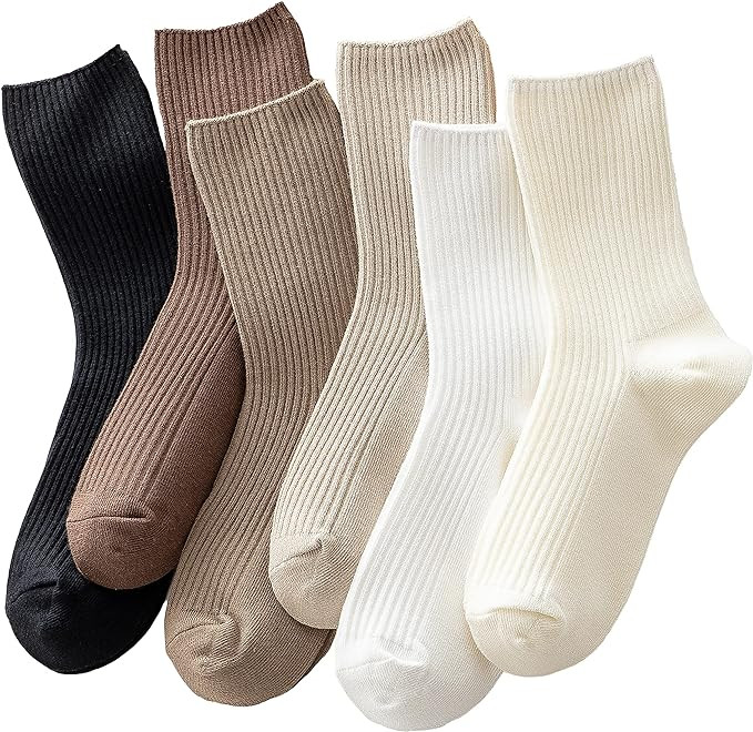 3/6 Pairs Cute Crew Socks Casual Athletic Aesthetic Cotton Socks for Fall Shoes