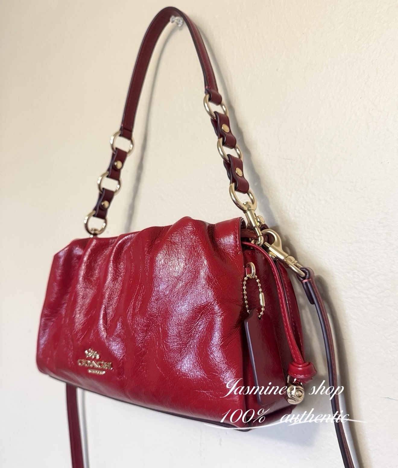 NWT Coach Faye Shoulder/Crossbody Bag In Glazed Leather/Dark Cardinal CCE39