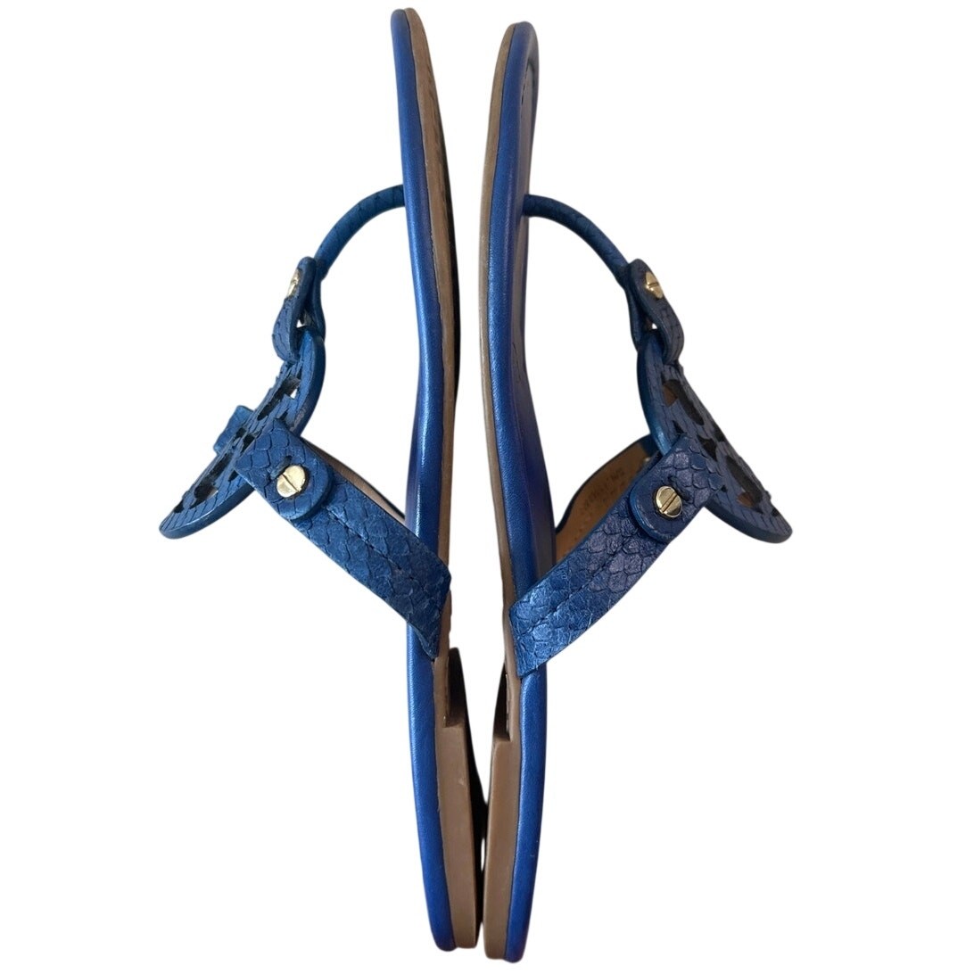 Tory Burch Miller Laguna Blue Snake Embossed Sandals Size 7.5