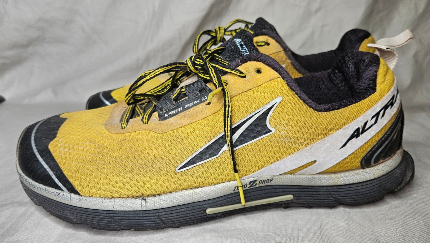 Altra Lone Peak 2.0 Trail Running Shoes Mens SZ 12 Yellow Black Walking Seakers