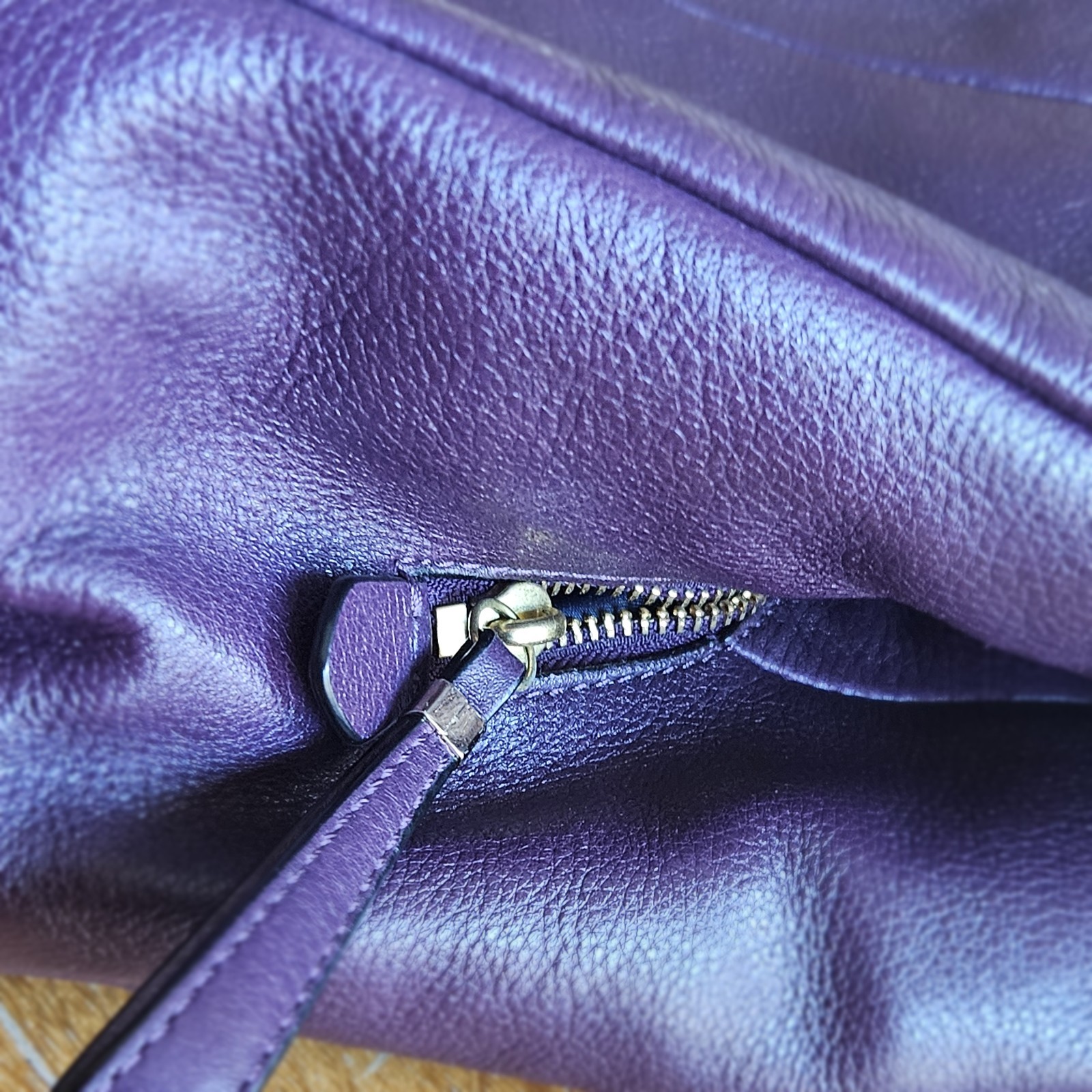 COACH Madison Phoebe Tumbled Pebbled Plum Purple Leather Lined Shoulder Bag