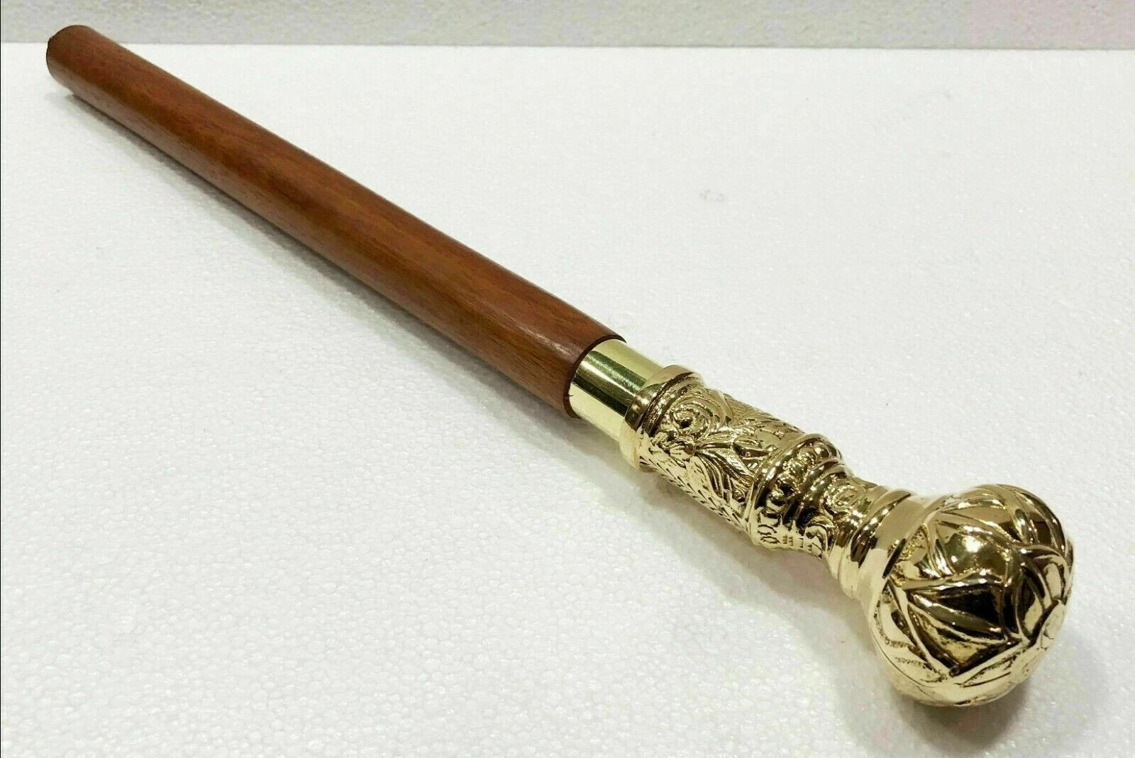Antique Brass Victorian Designer style Handle Wooden Walking Cane Stick Vintage
