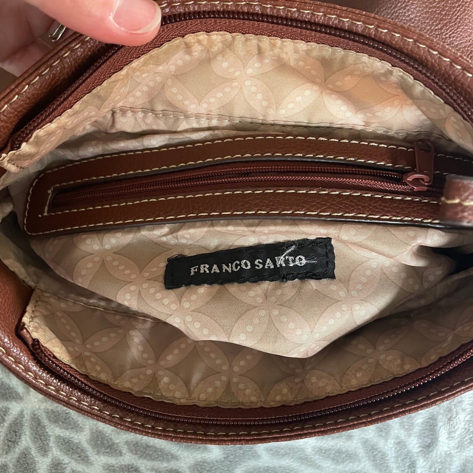 Franco Sarto Brown Pebbled Leather Crossbody Bag Silver Logo Normcore Everyday