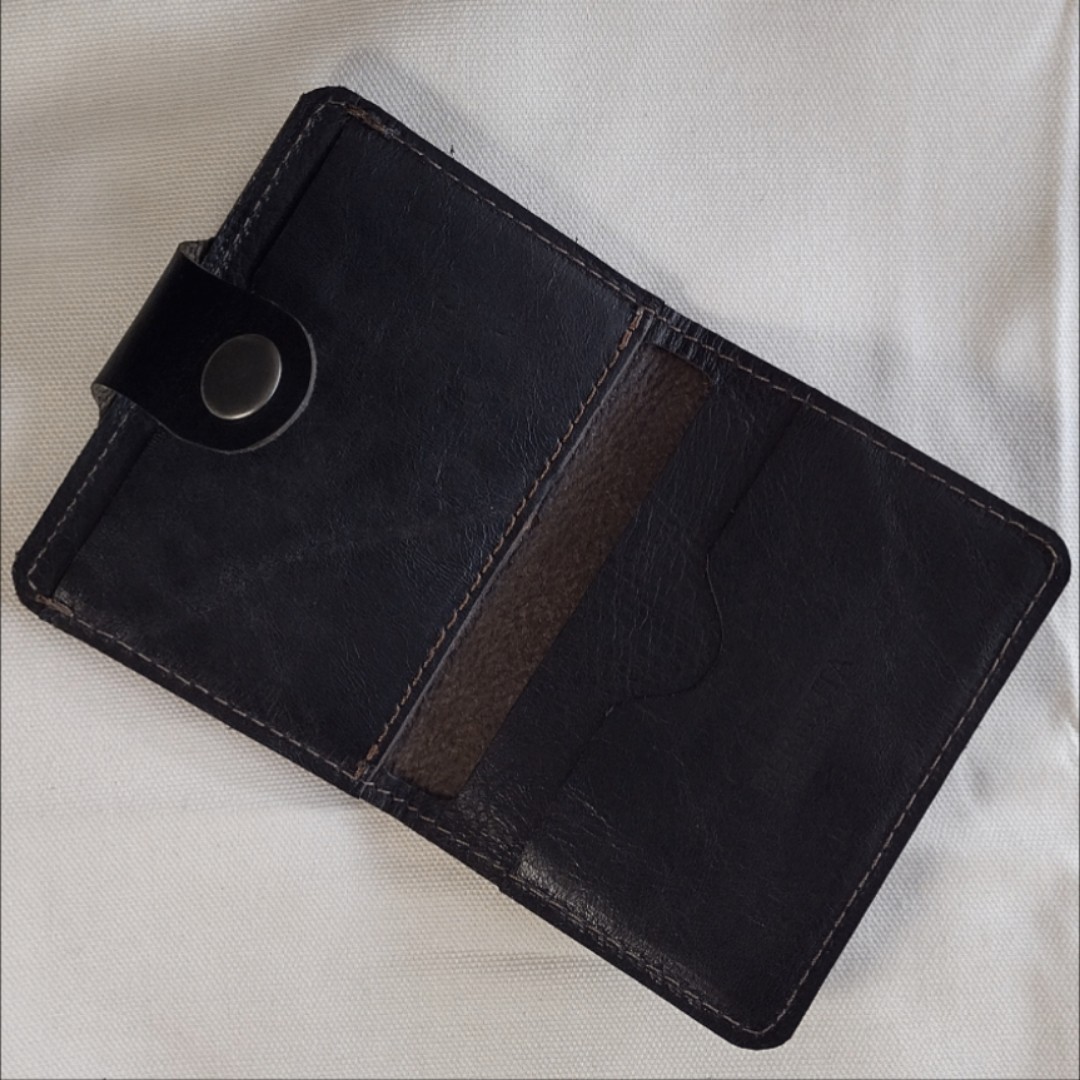 handmade real leather card holder snap button wallet black horween horsehide