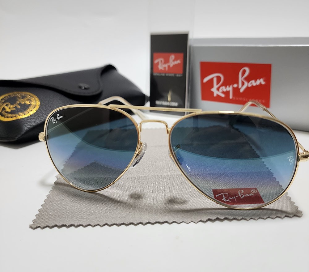 Ray-Ban RB3025 Aviator Pilot Sunglasses Gold Frame Gradient Blue Lens 58-14 mm